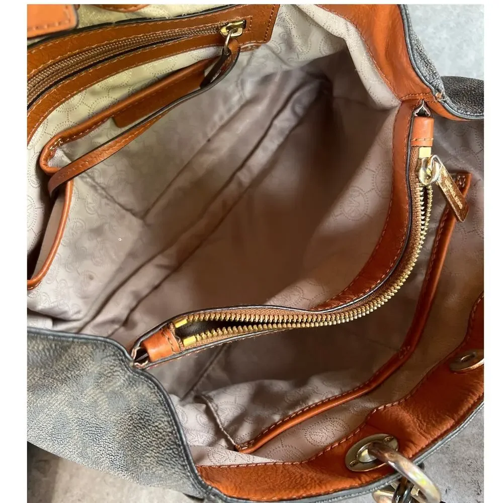 Michael Kors Brown MK Signature Coated Canvas Cynthia Medium Satchel w wallet